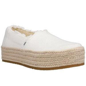 Womens TOMS White Canvas VALENCIA espadrilles Platform Slip On Casual Shoes NIB